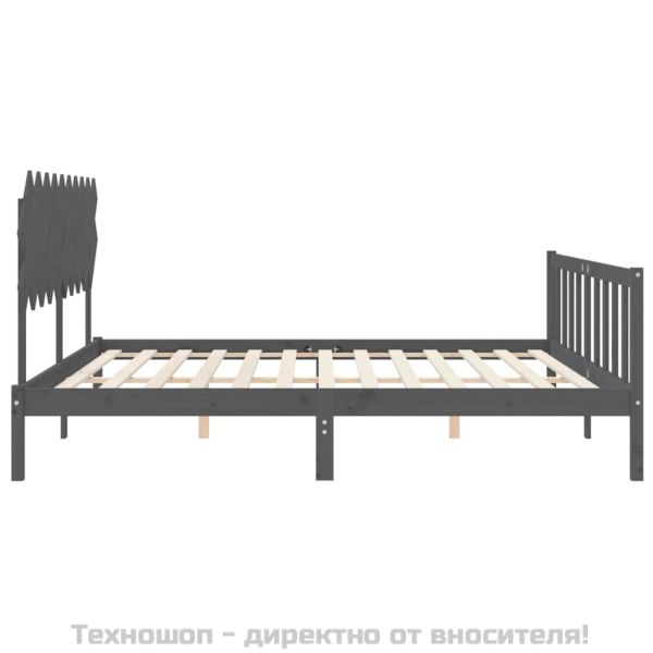 Рамка за легло с табла, сива, 200х200 см, масивно дърво