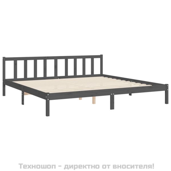 Рамка за легло с табла, сива, 200х200 см, масивно дърво