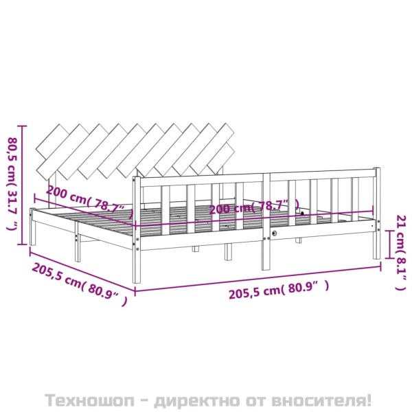 Рамка за легло с табла, сива, 200х200 см, масивно дърво