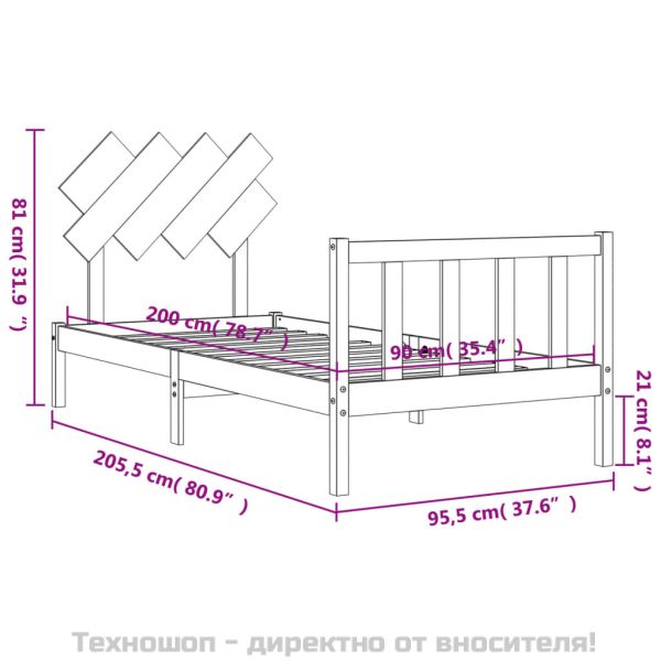 Рамка за легло без матрак, 90x200 см, масивна чамова дървесина