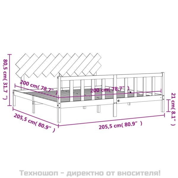 Рамка за легло без матрак, бял, 200x200 см, бор масив
