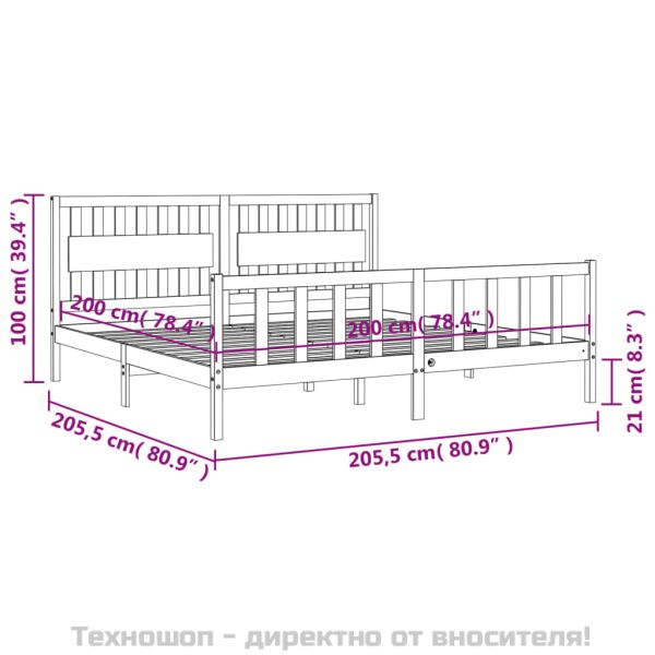 Рамка за легло без матрак 200x200 см масивна чамова дървесина