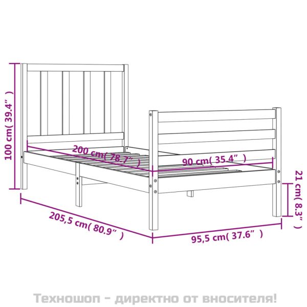 Рамка за легло без матрак, 90x200 см, масивна чамова дървесина