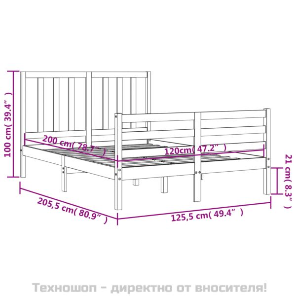 Рамка за легло без матрак, 120x200 см, масивна чамова дървесина