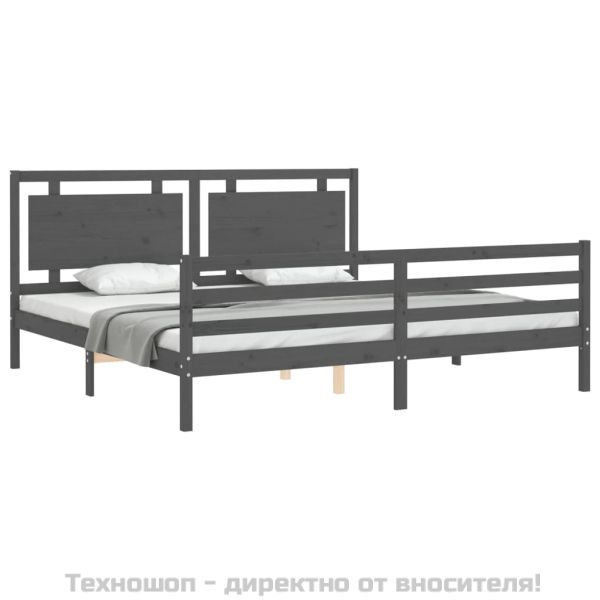 Рамка за легло с табла, сива, 200х200 см, масивно дърво