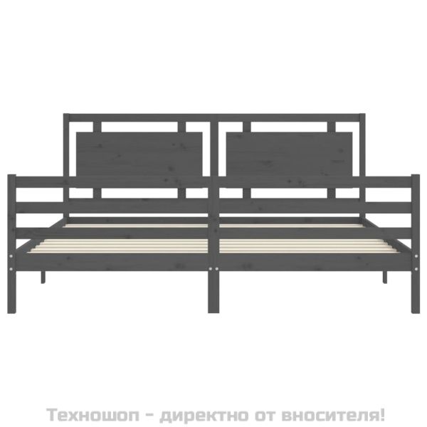 Рамка за легло с табла, сива, 200х200 см, масивно дърво
