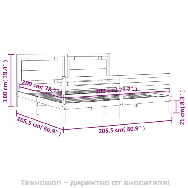 Рамка за легло с табла, сива, 200х200 см, масивно дърво