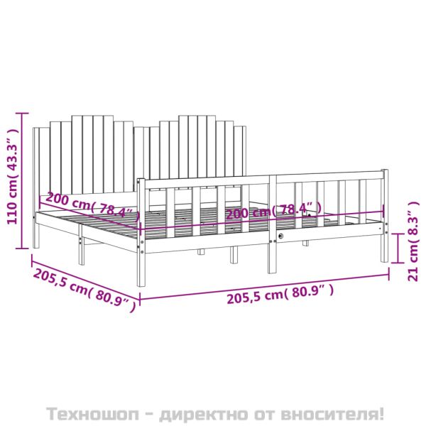 Рамка за легло с табла, черна, 200x200 см, масивно дърво