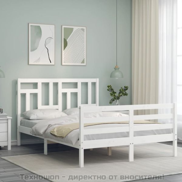 Рамка за легло с табла, бяла, 140х200 см, масивно дърво