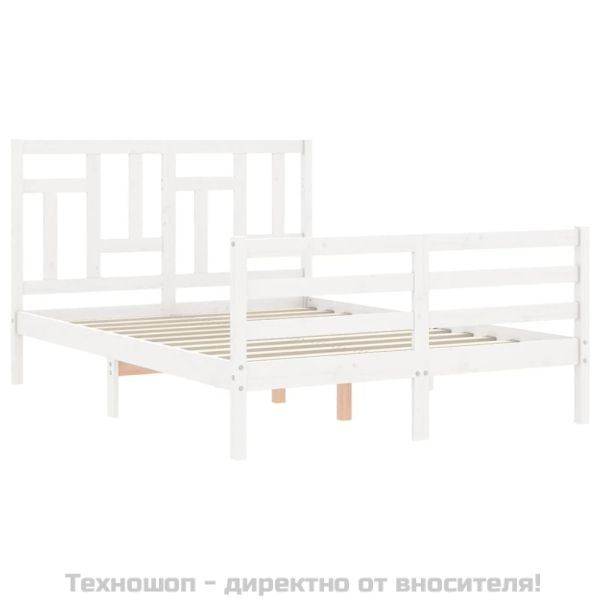 Рамка за легло с табла, бяла, 140х200 см, масивно дърво