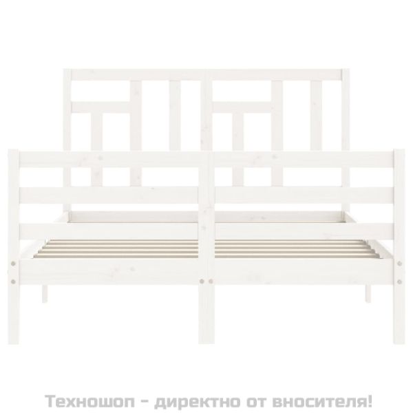 Рамка за легло с табла, бяла, 140х200 см, масивно дърво