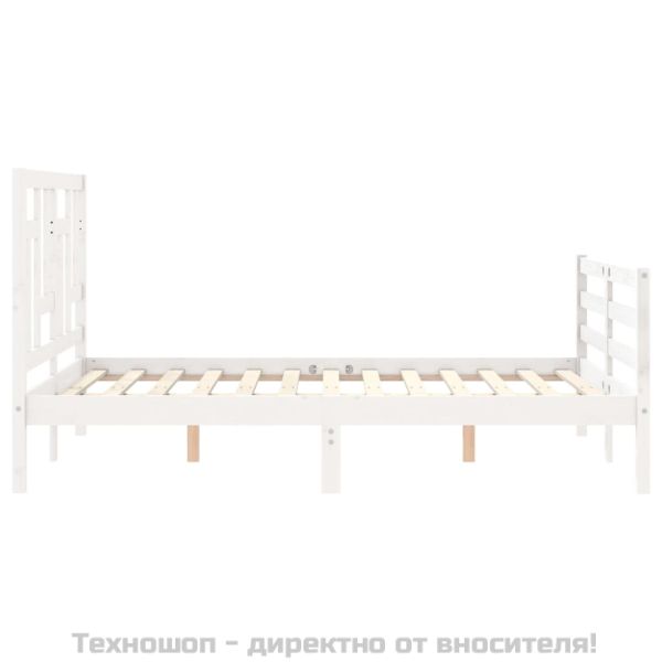 Рамка за легло с табла, бяла, 140х200 см, масивно дърво