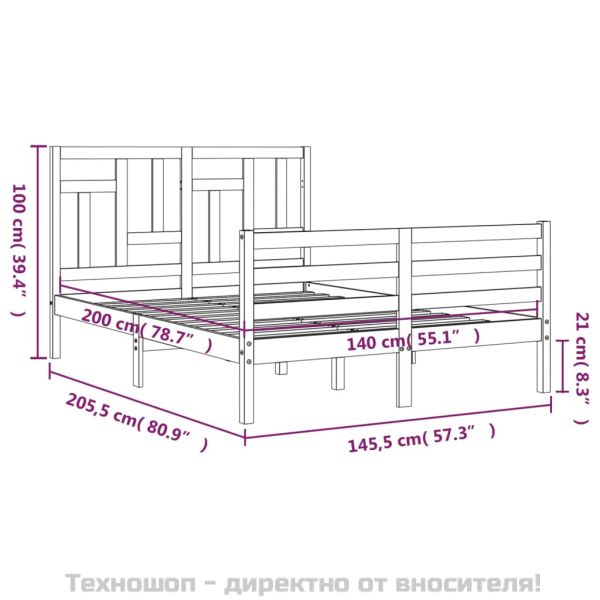 Рамка за легло с табла, бяла, 140х200 см, масивно дърво