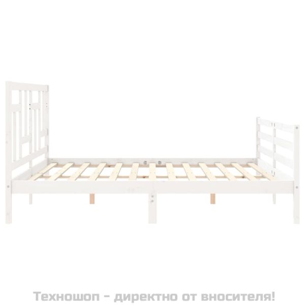 Рамка за легло с табла, бяла, 200x200 см, масивно дърво