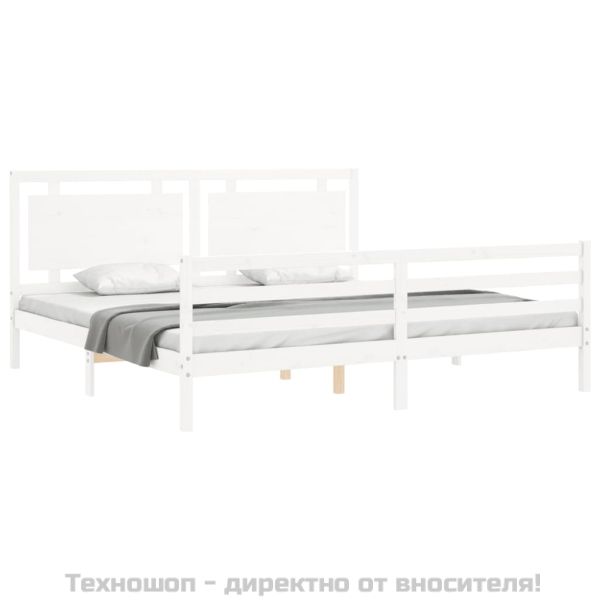 Рамка за легло с табла, бяла, 200x200 см, масивно дърво