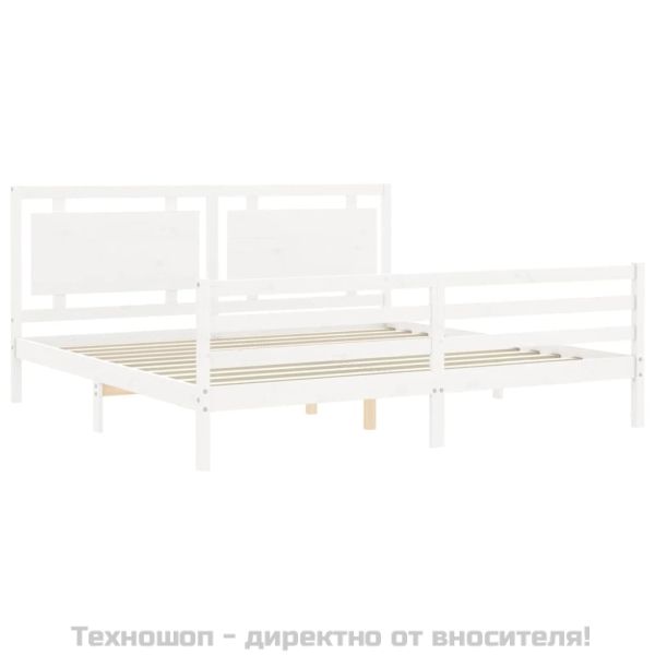 Рамка за легло с табла, бяла, 200x200 см, масивно дърво