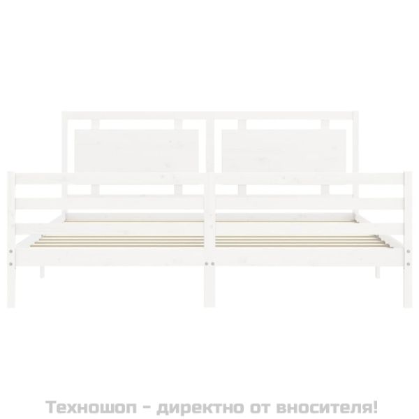 Рамка за легло с табла, бяла, 200x200 см, масивно дърво