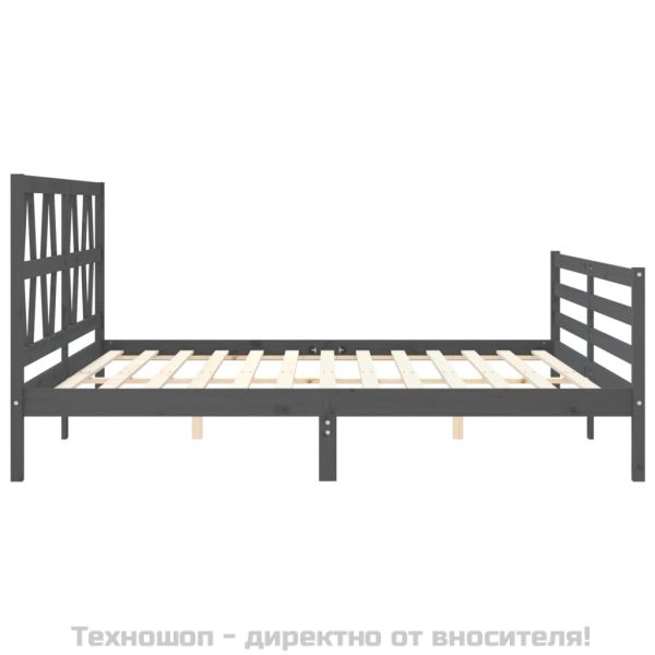 Рамка за легло с табла, сива, 200х200 см, масивно дърво