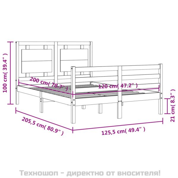 Рамка за легло с табла, 120х200 см, масивно дърво