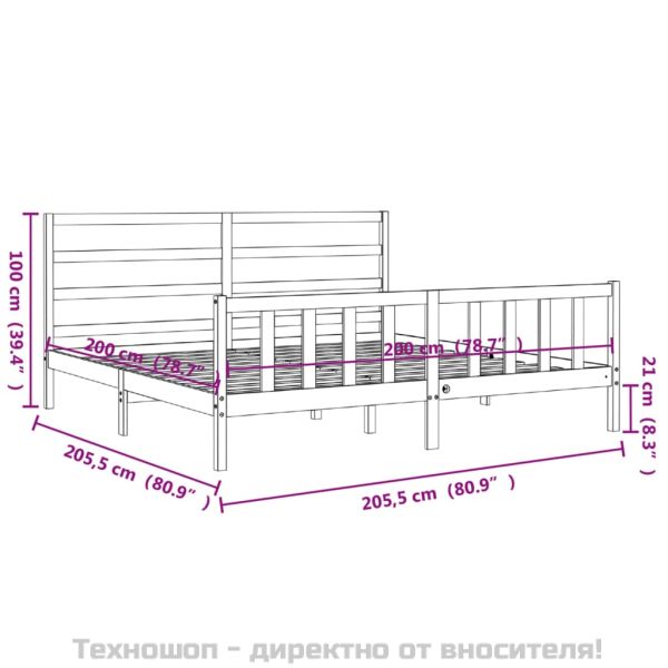 Рамка за легло без матрак, бял, 200x200 см, бор масив