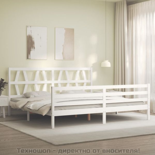 Рамка за легло с табла, бяла, 200x200 см, масивно дърво