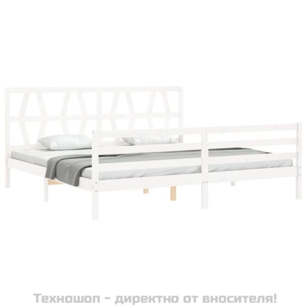 Рамка за легло с табла, бяла, 200x200 см, масивно дърво