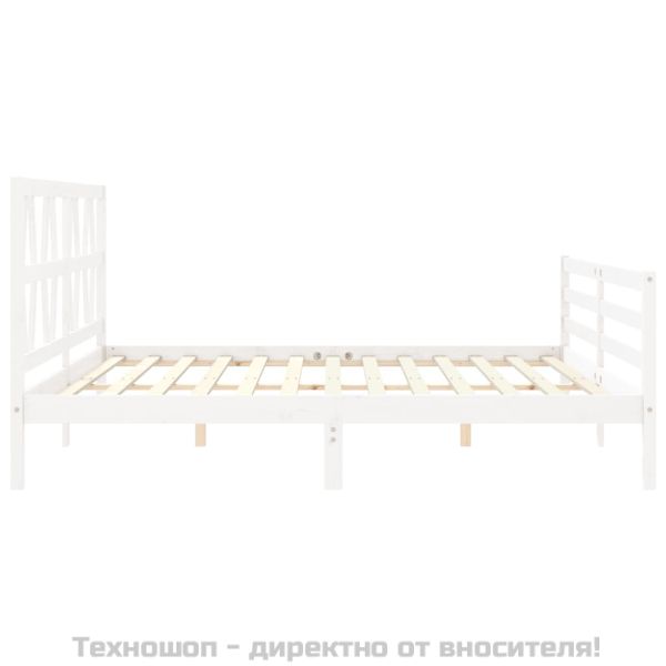 Рамка за легло с табла, бяла, 200x200 см, масивно дърво