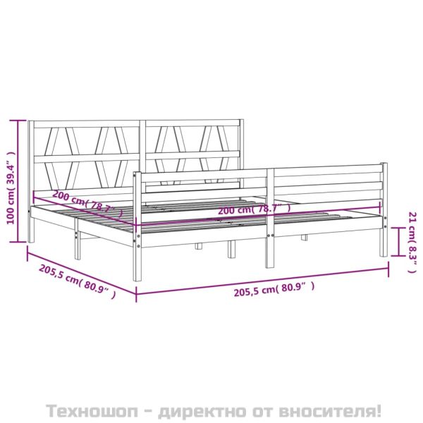 Рамка за легло с табла, бяла, 200x200 см, масивно дърво