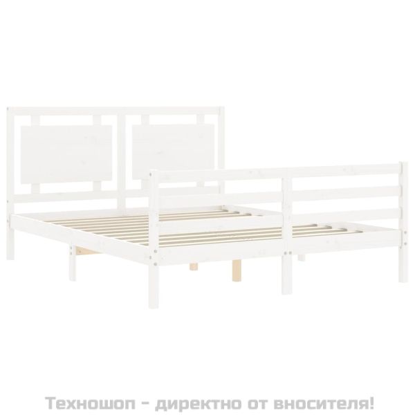 Рамка за легло с табла, бяла, 160х200 см, масивно дърво