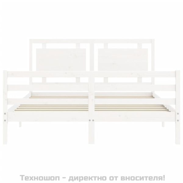 Рамка за легло с табла, бяла, 160х200 см, масивно дърво