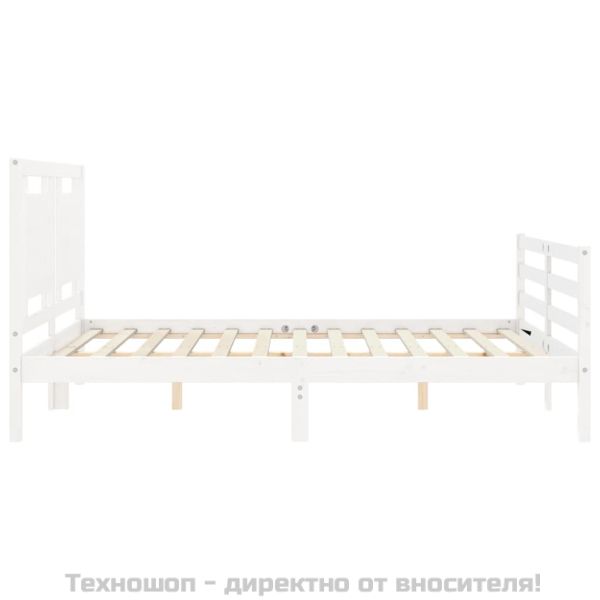 Рамка за легло с табла, бяла, 160х200 см, масивно дърво