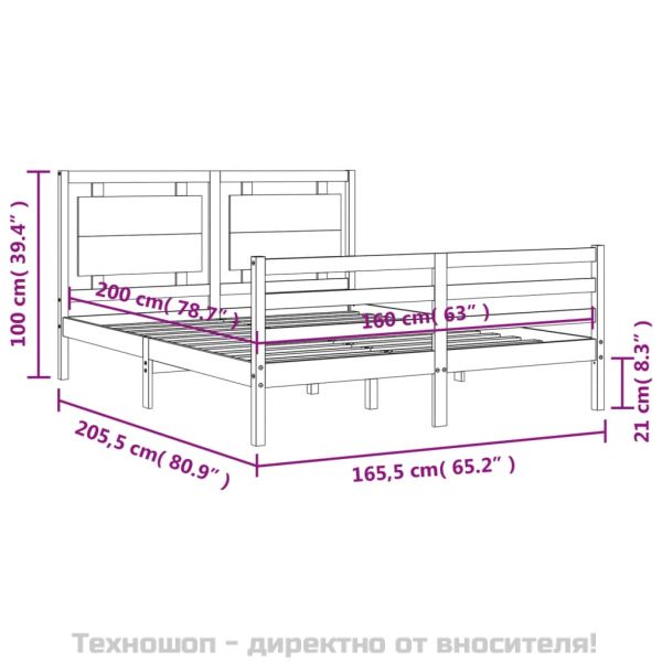 Рамка за легло с табла, бяла, 160х200 см, масивно дърво