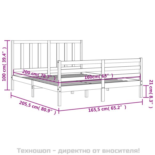 Рамка за легло без матрак, бял, 160x200 см, бор масив