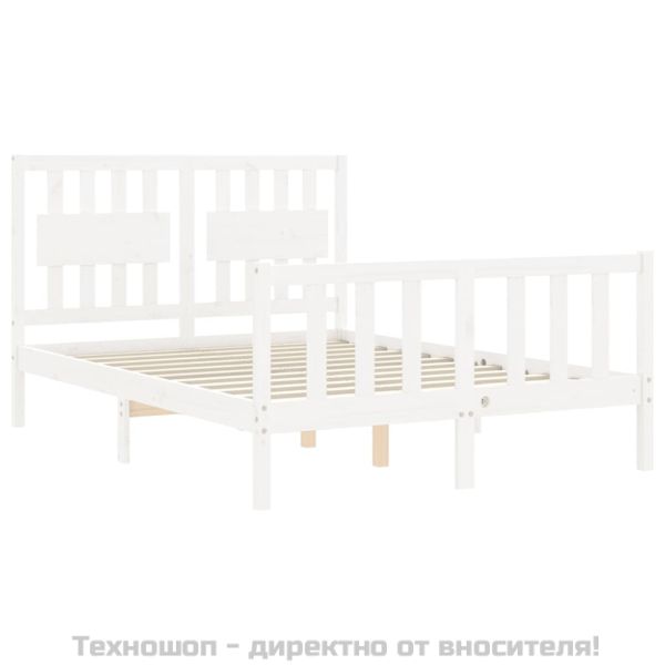 Рамка за легло без матрак, бял, 140x190 см, бор масив