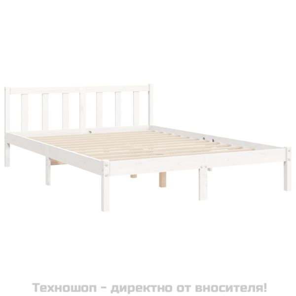 Рамка за легло без матрак, бял, 140x190 см, бор масив
