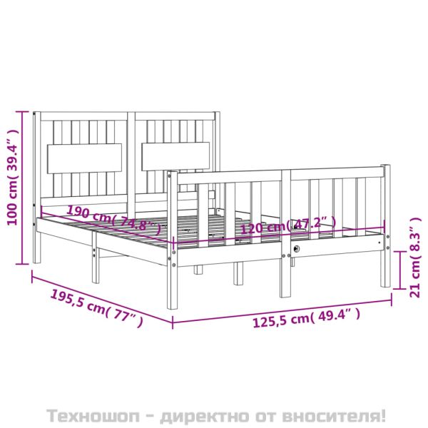 Рамка за легло с табла Small Double масивна дървесина