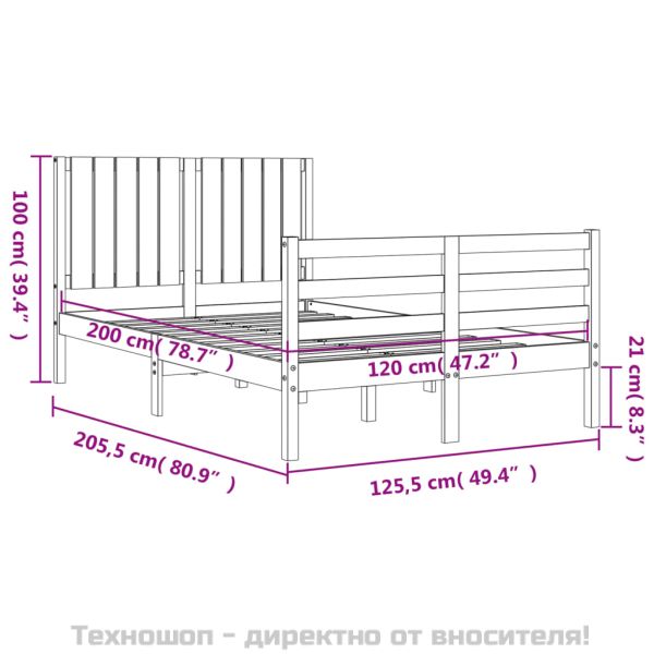Рамка за легло с табла, 120х200 см, масивно дърво