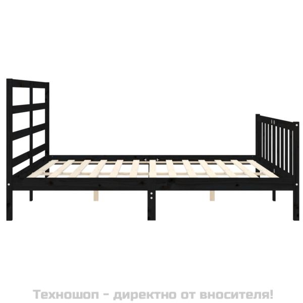 Рамка за легло с табла, черна, 200x200 см, масивно дърво