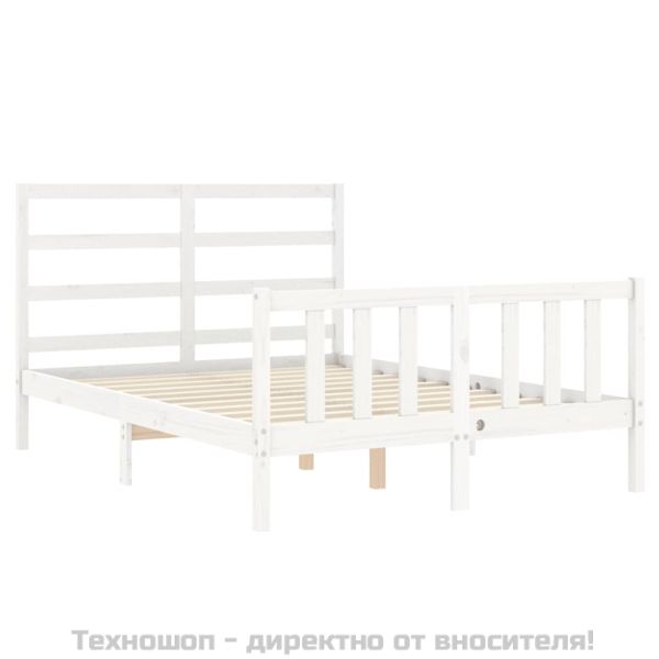 Рамка за легло без матрак, бял, 140x190 см, бор масив