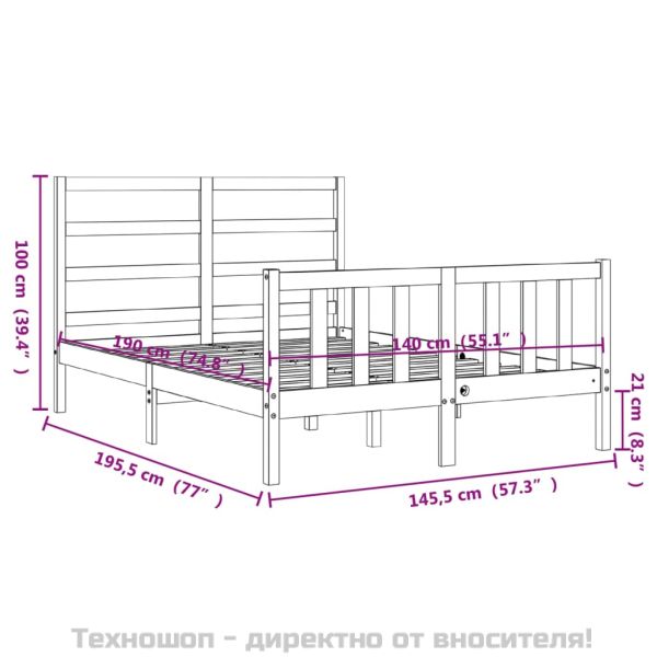 Рамка за легло без матрак, бял, 140x190 см, бор масив