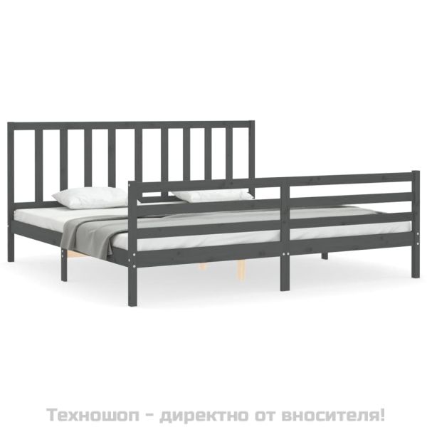 Рамка за легло с табла, сива, 200х200 см, масивно дърво