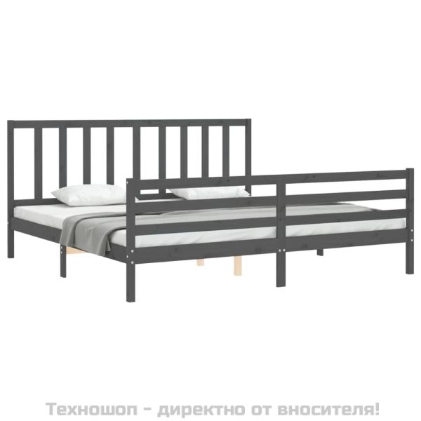 Рамка за легло с табла, сива, 200х200 см, масивно дърво