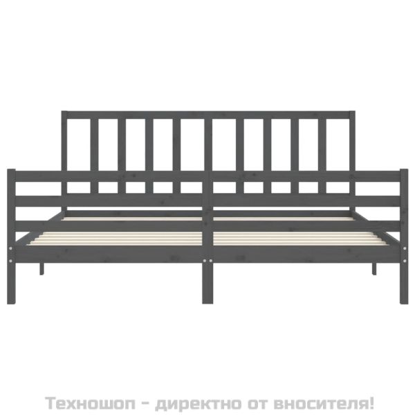 Рамка за легло с табла, сива, 200х200 см, масивно дърво