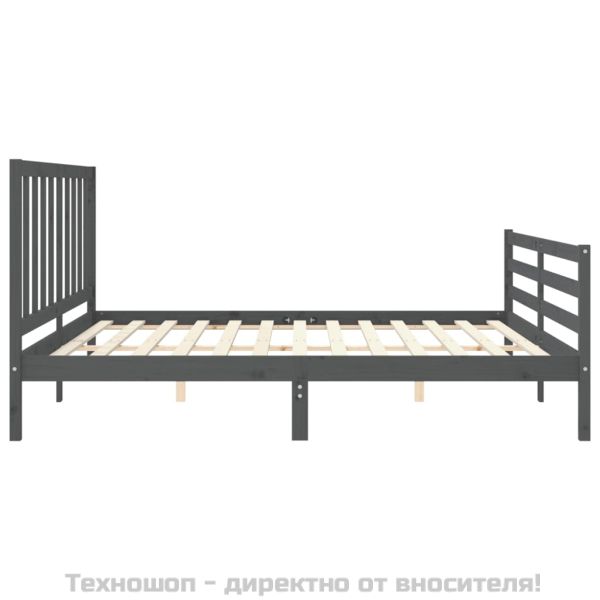 Рамка за легло с табла, сива, 200х200 см, масивно дърво