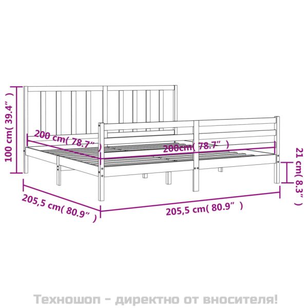 Рамка за легло с табла, сива, 200х200 см, масивно дърво
