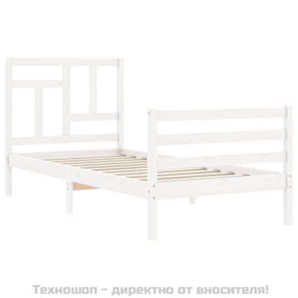 Рамка за легло с табла, бяла, 90x200 см, масивно дърво