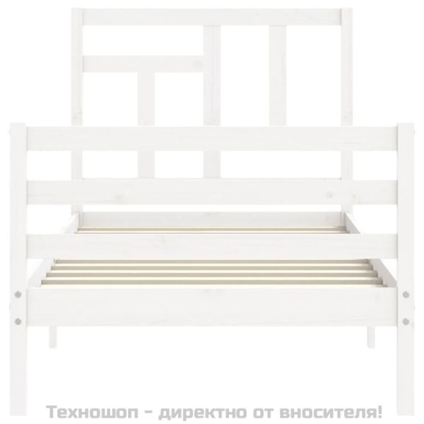 Рамка за легло с табла, бяла, 90x200 см, масивно дърво