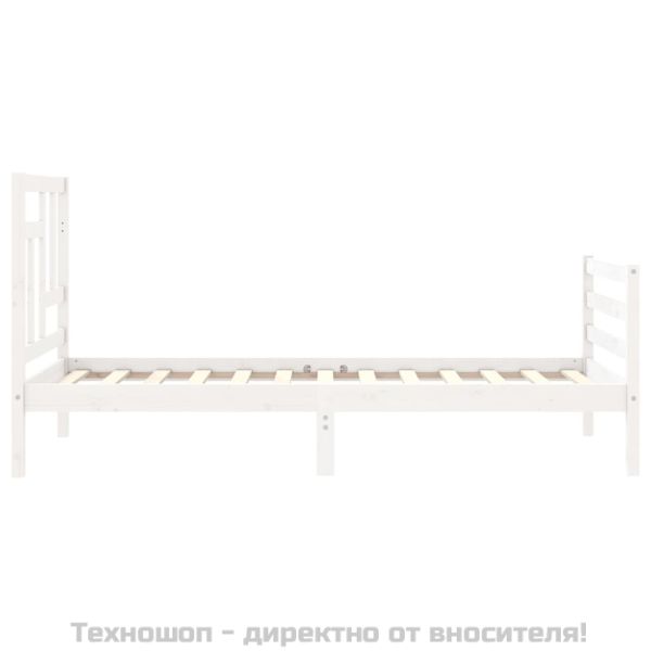 Рамка за легло с табла, бяла, 90x200 см, масивно дърво