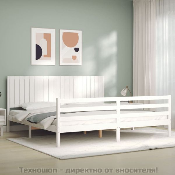 Рамка за легло с табла, бяла, 200x200 см, масивно дърво