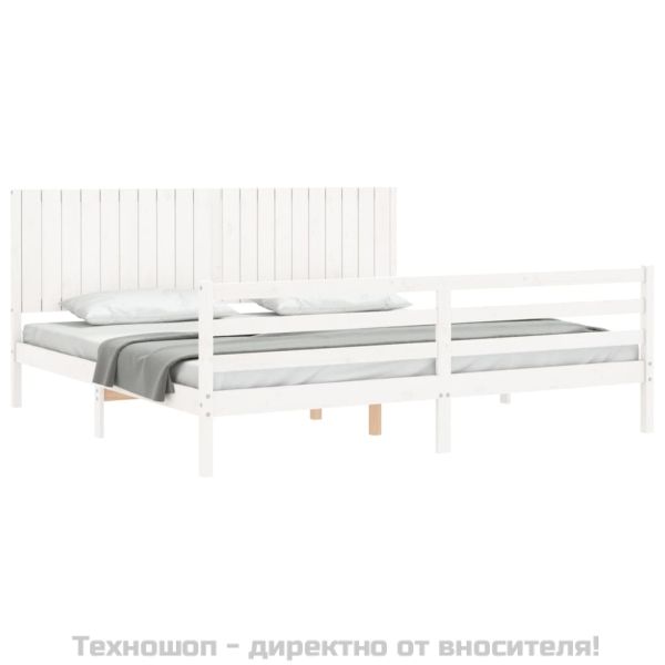 Рамка за легло с табла, бяла, 200x200 см, масивно дърво